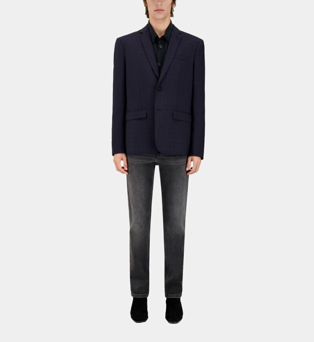 Veste De Costume Prince De Galles Bleu Marine En Laine Homme