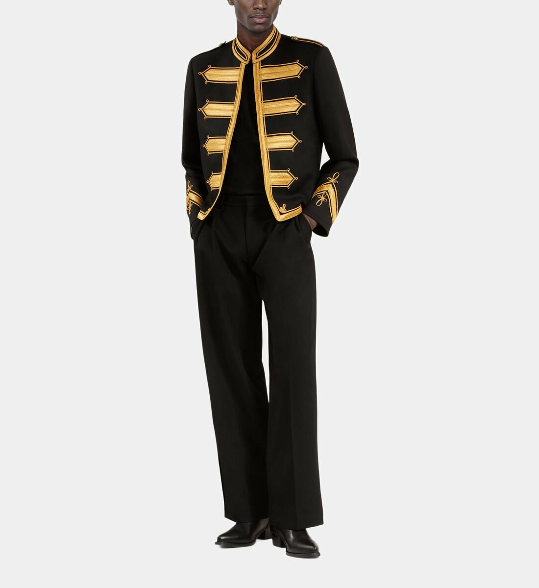 Veste Style Officier En Laine Noire Homme