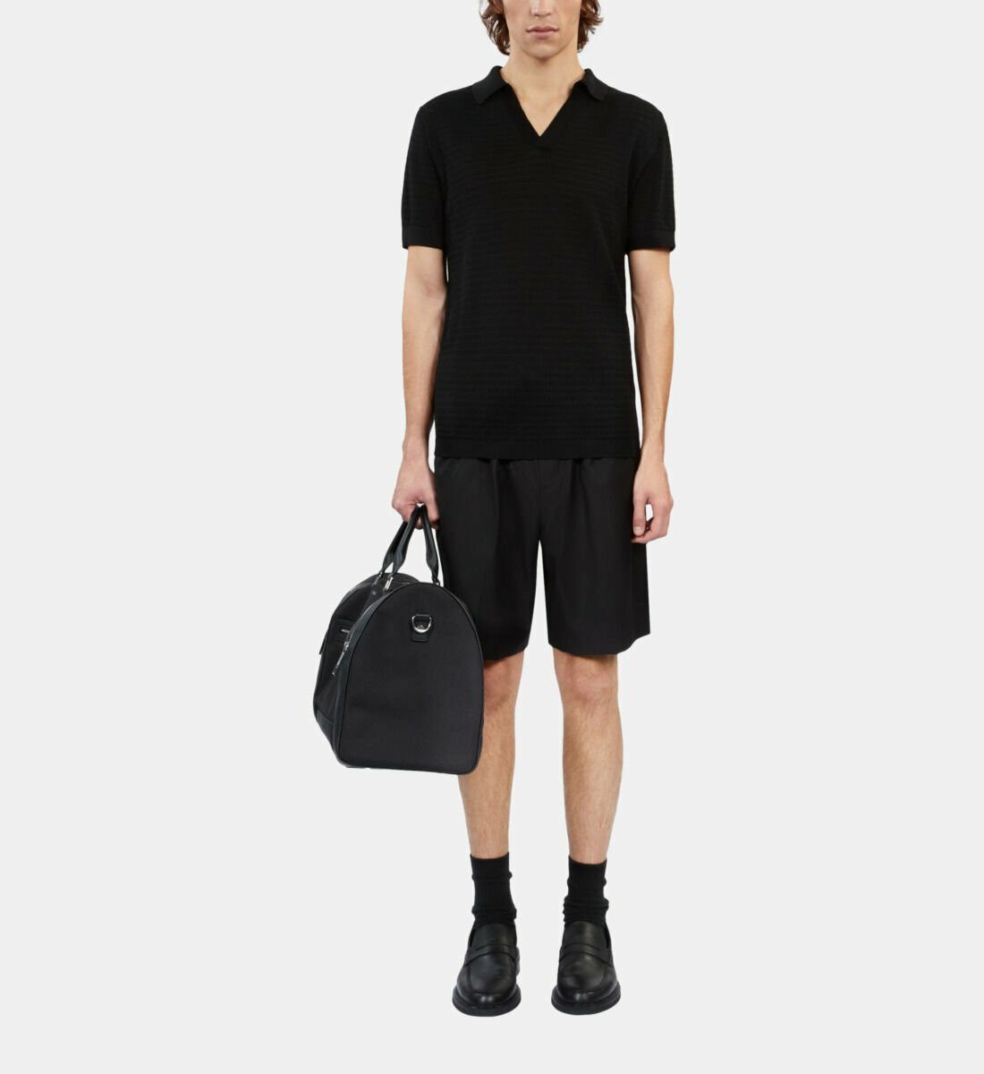 Polo Noir En Maille Ajourée Homme