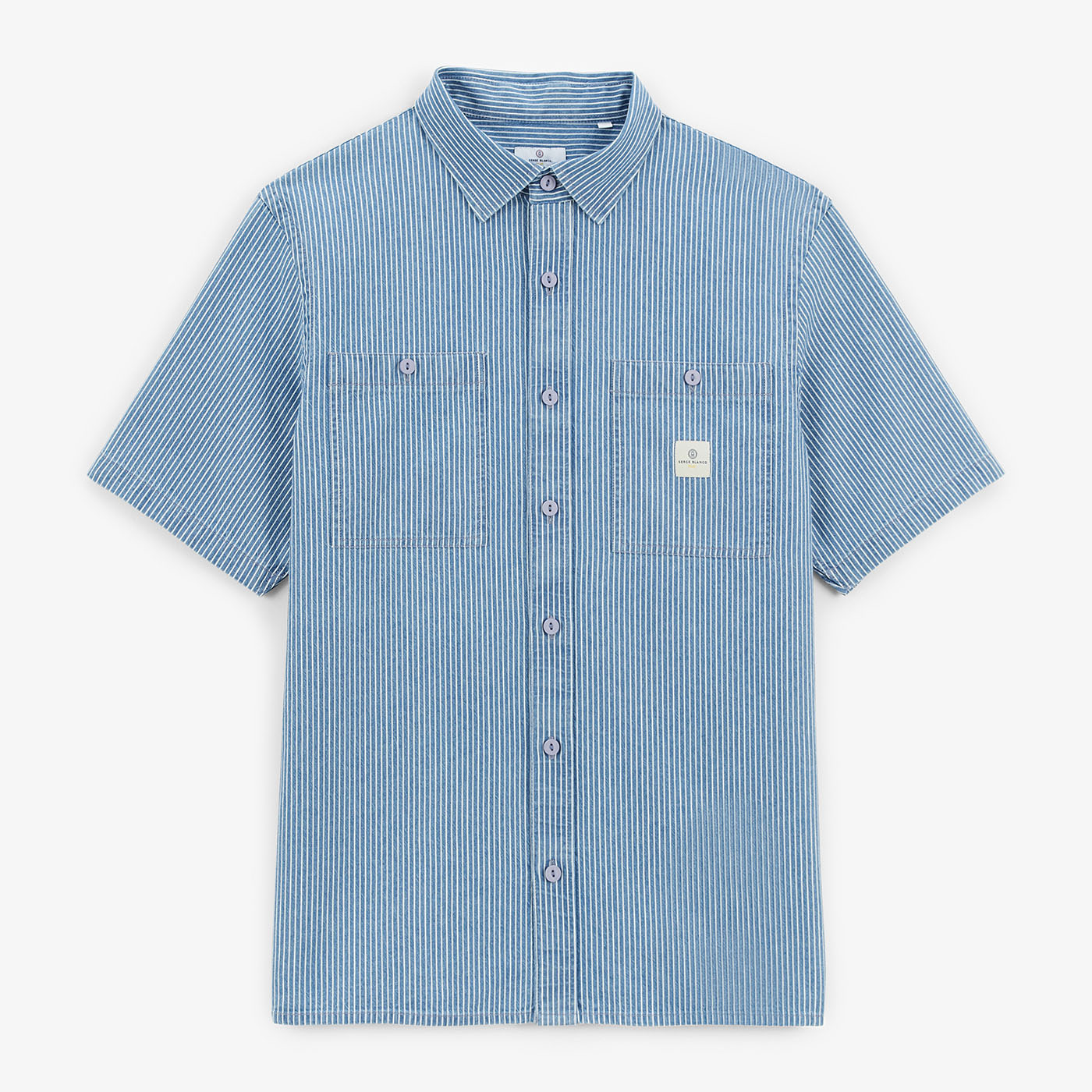 Chemise manches courtes San en denim rayé bleu indigo