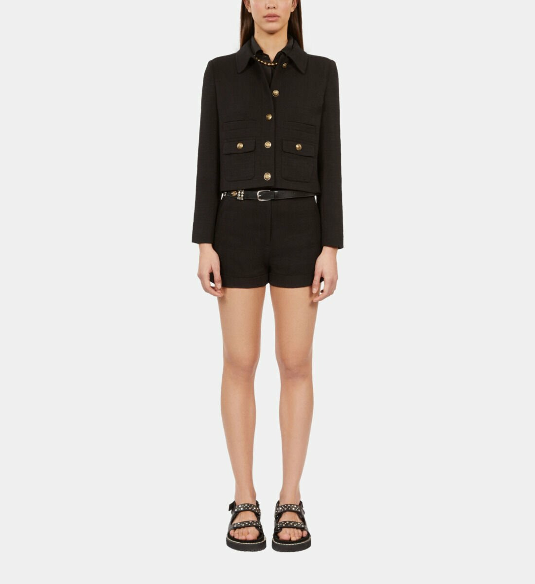 Veste Noire En Tweed Femme