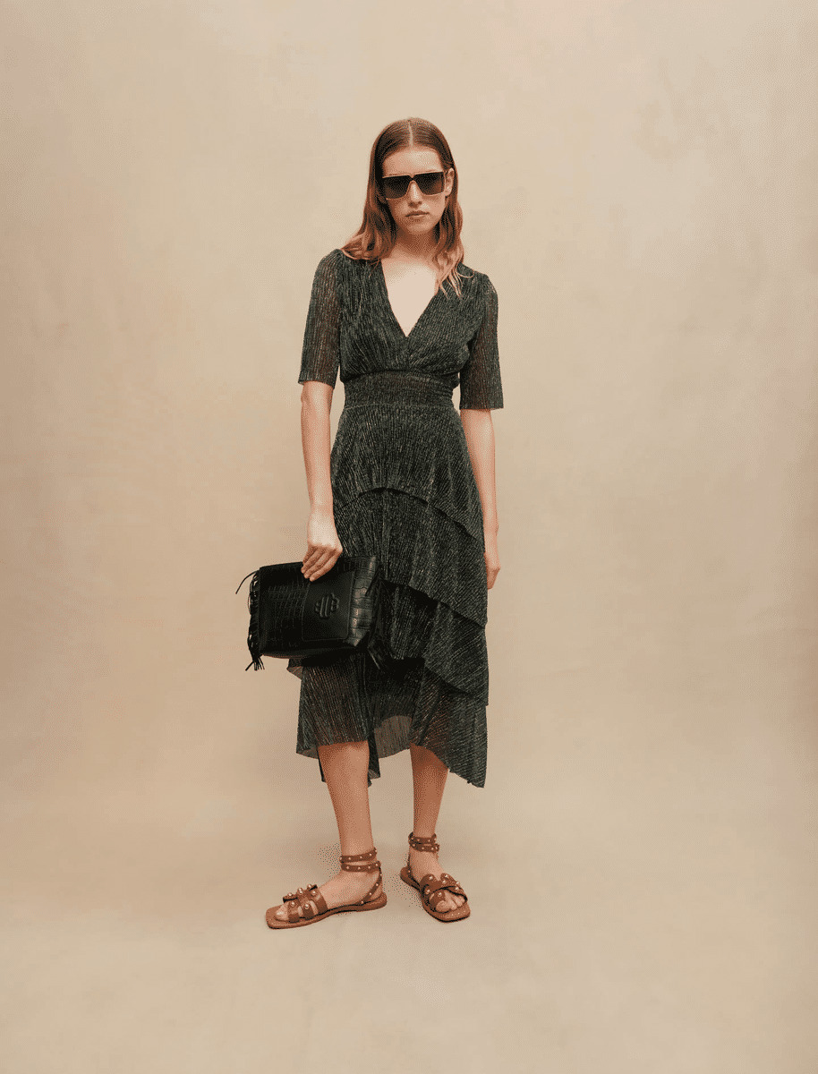 Robe fibres métallisées à volants