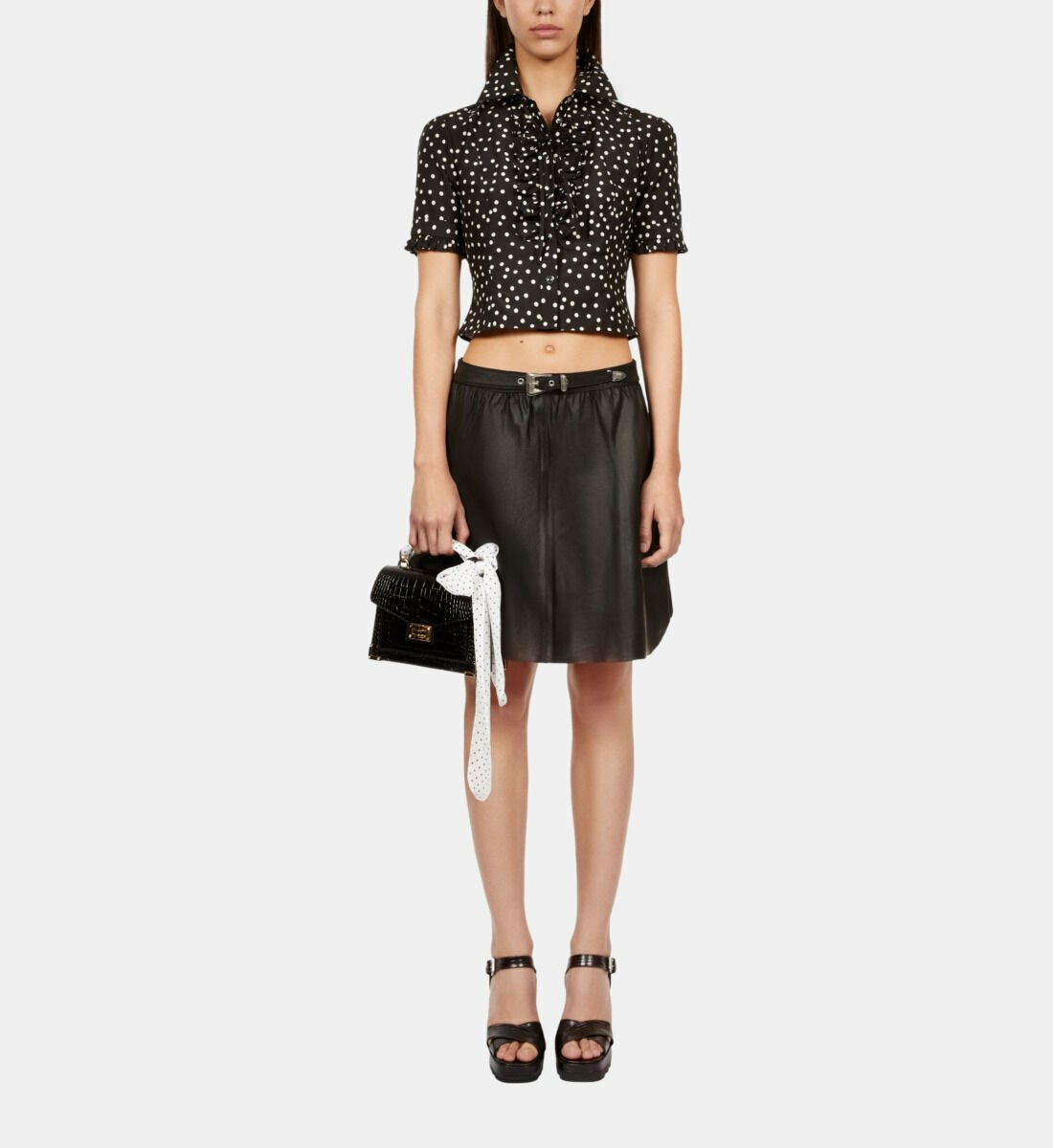 Jupe Portefeuille Courte En Cuir Noir Femme