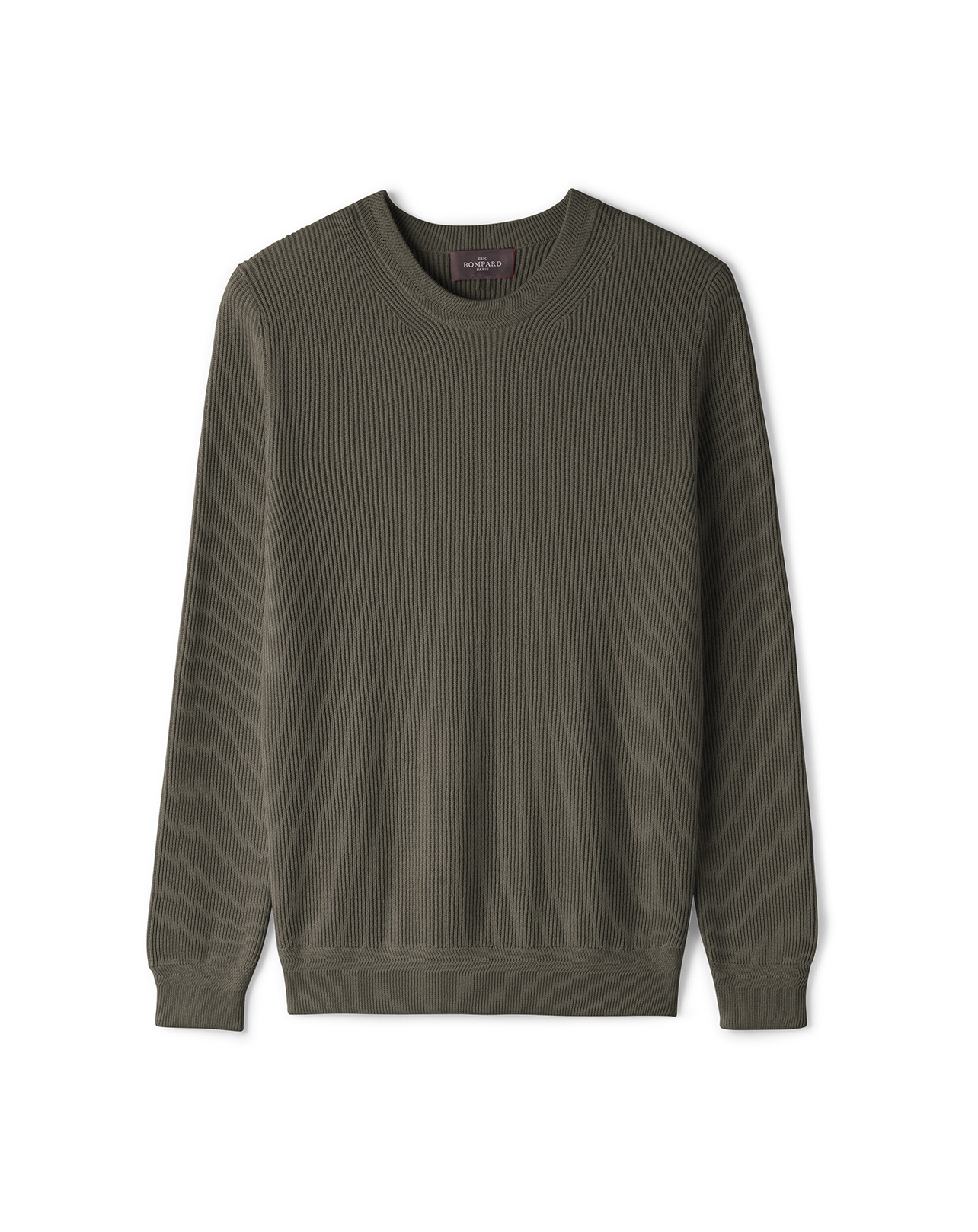 Pull col rond à côtes - Homme - KAKI OMBRE