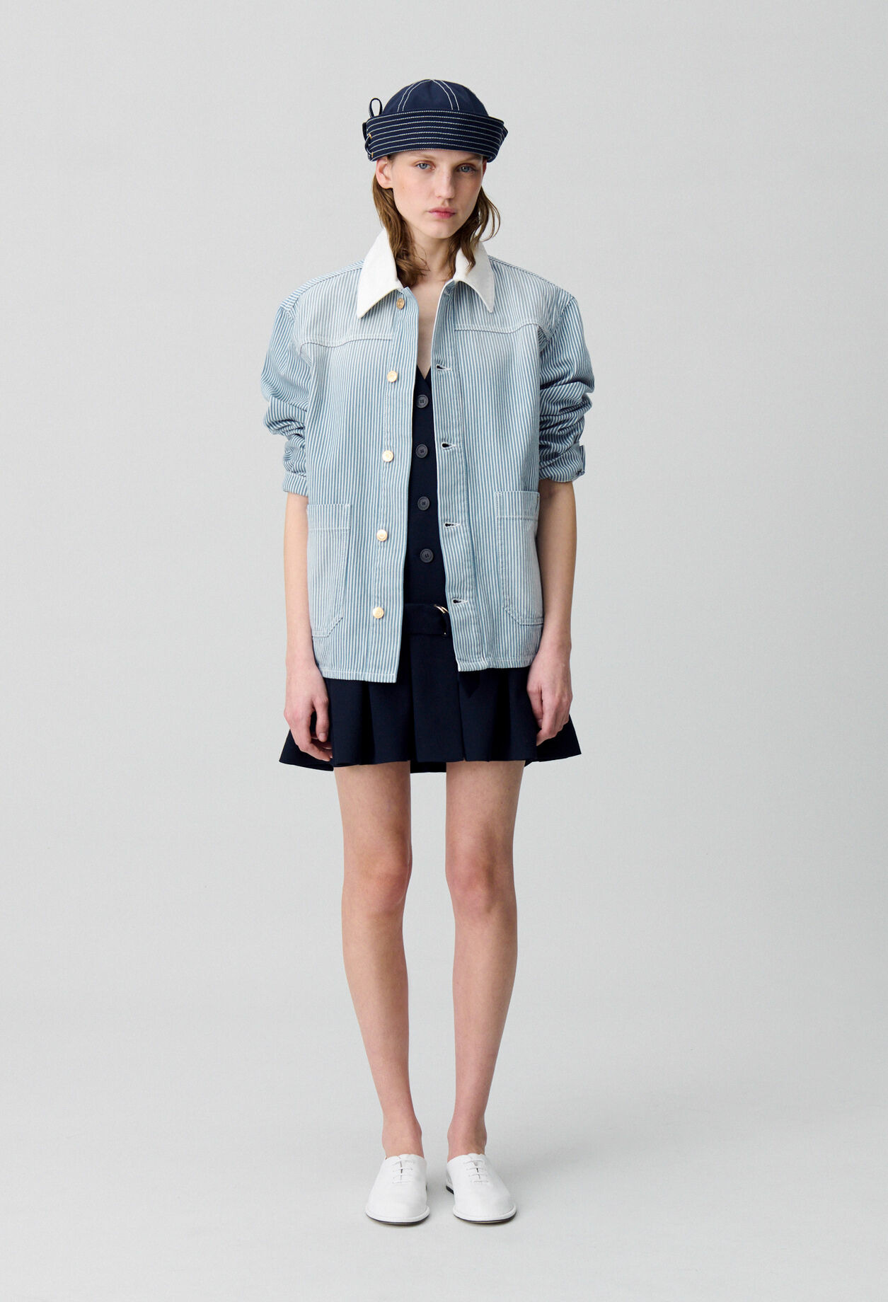 Veste denim gabardine à rayures