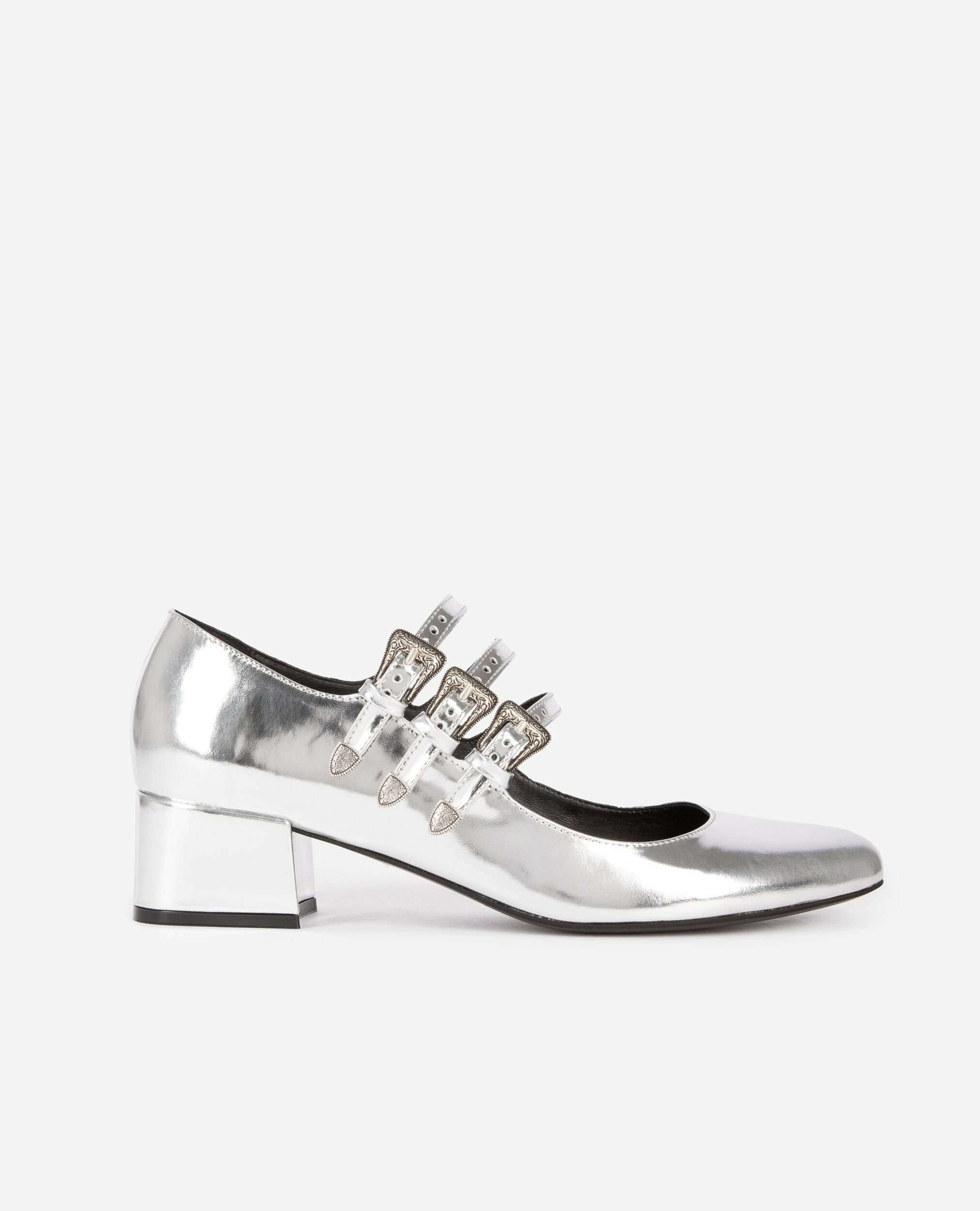 Babies À Talons En Cuir Argenté