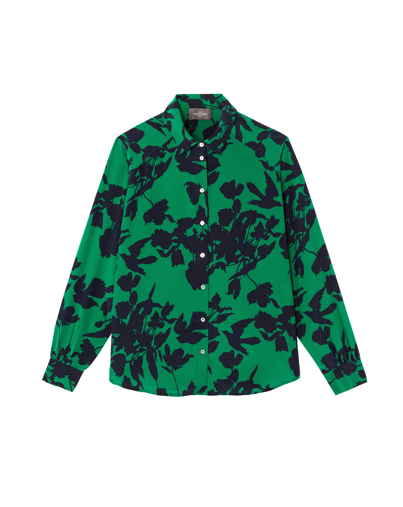 Chemise en soie imprimée - Femme - VERT CAROUBY/MARINE