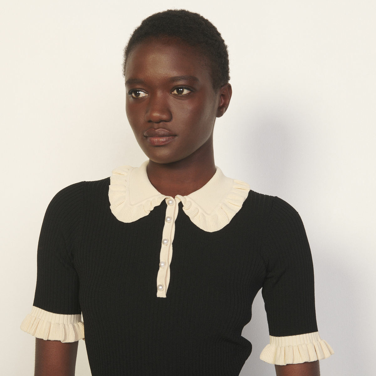 Pull polo en maille côtelée