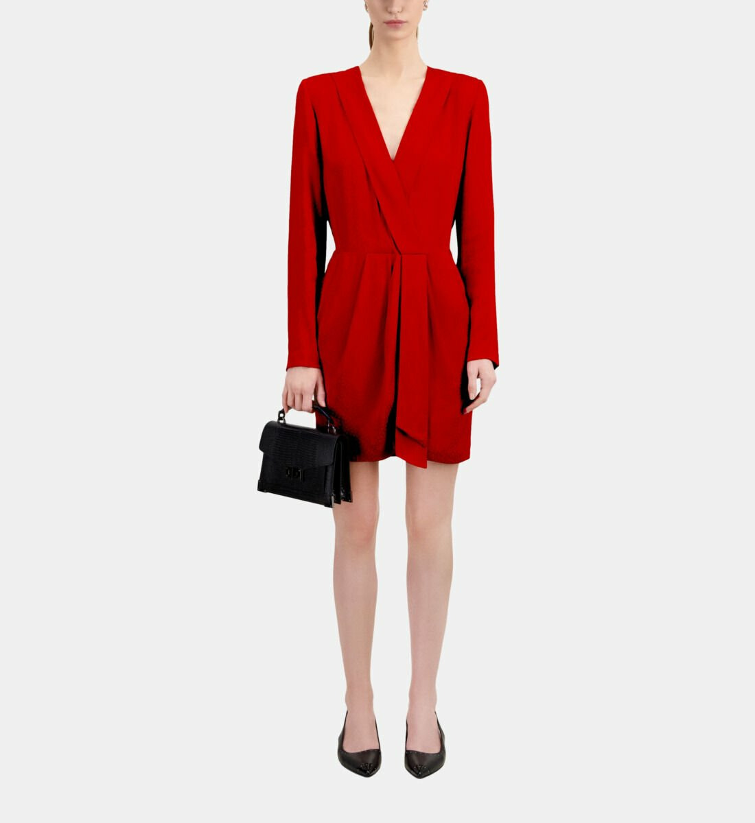 Robe Courte Rouge À Pois Jacquard Femme