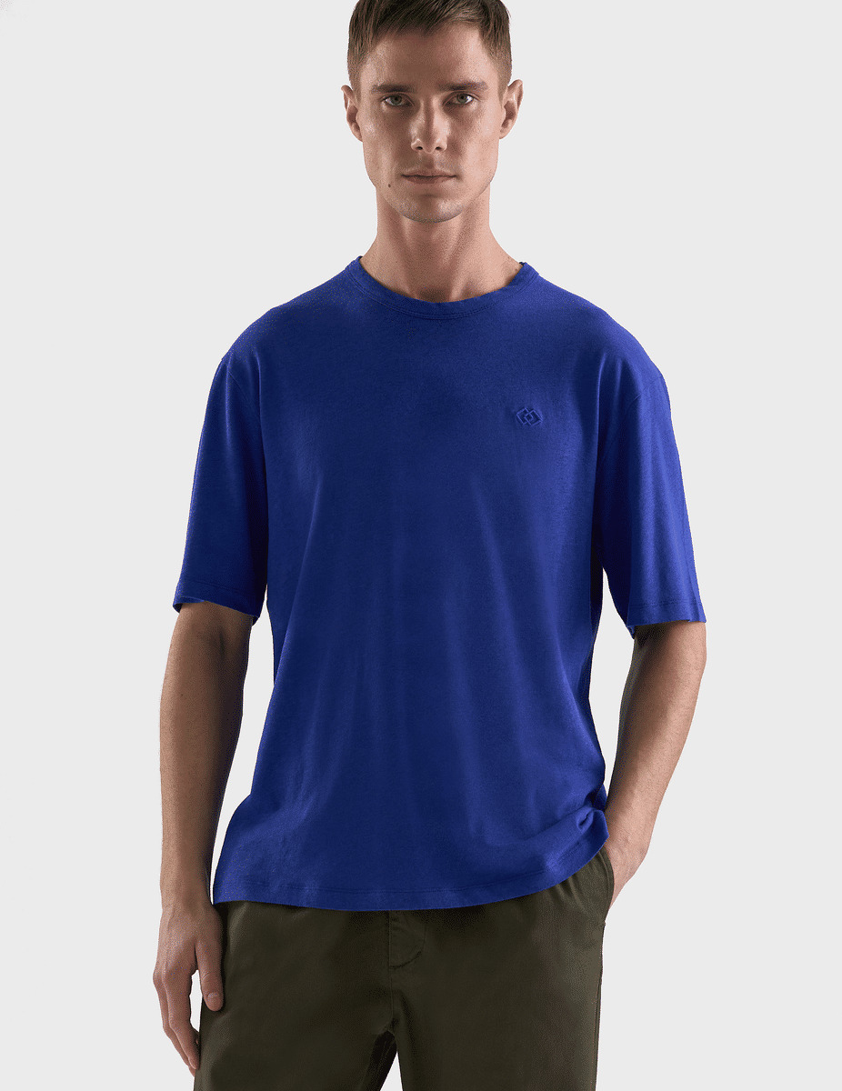 T-shirt Benny en coton et lin bleu