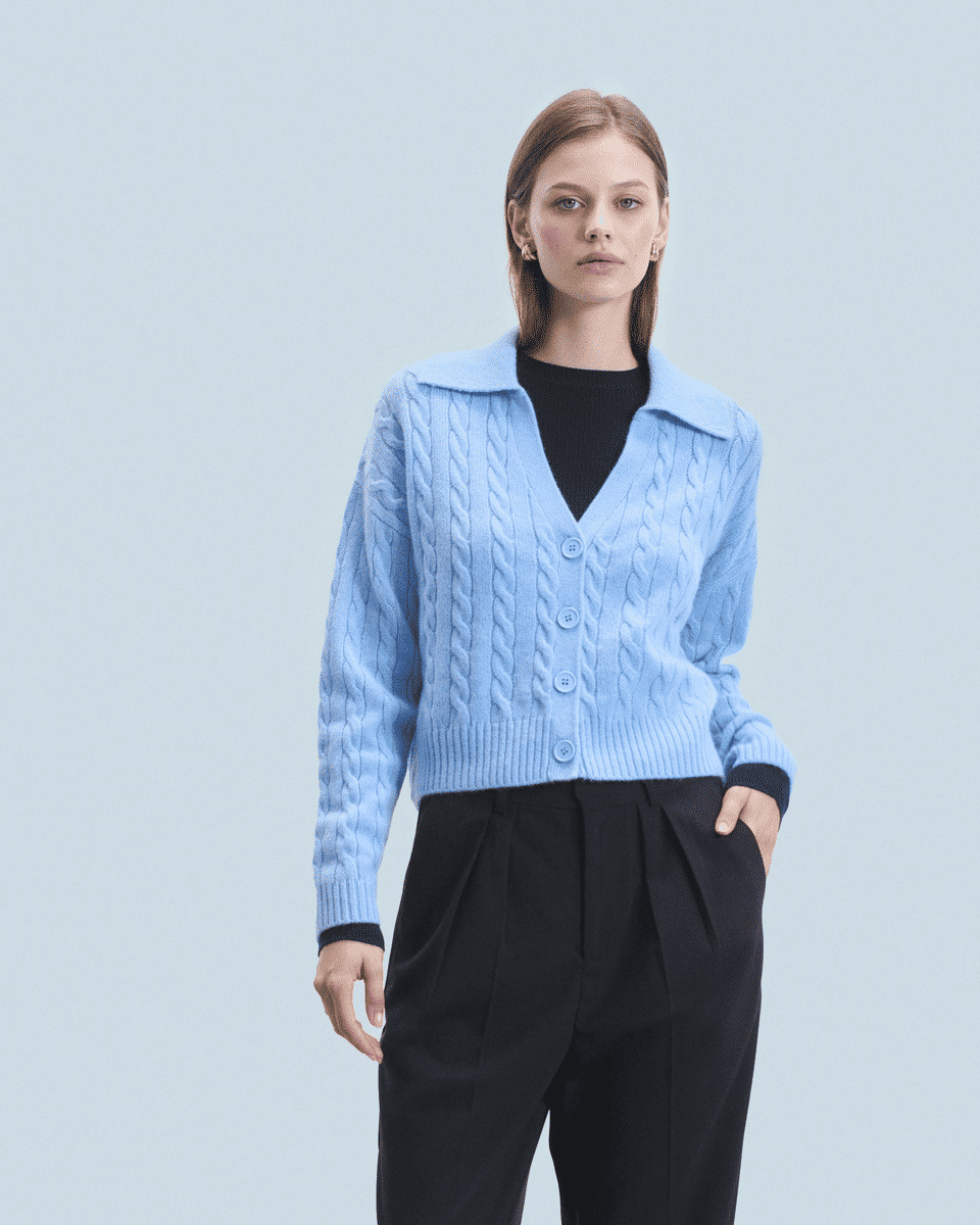 Pull Cardigan à Cotes