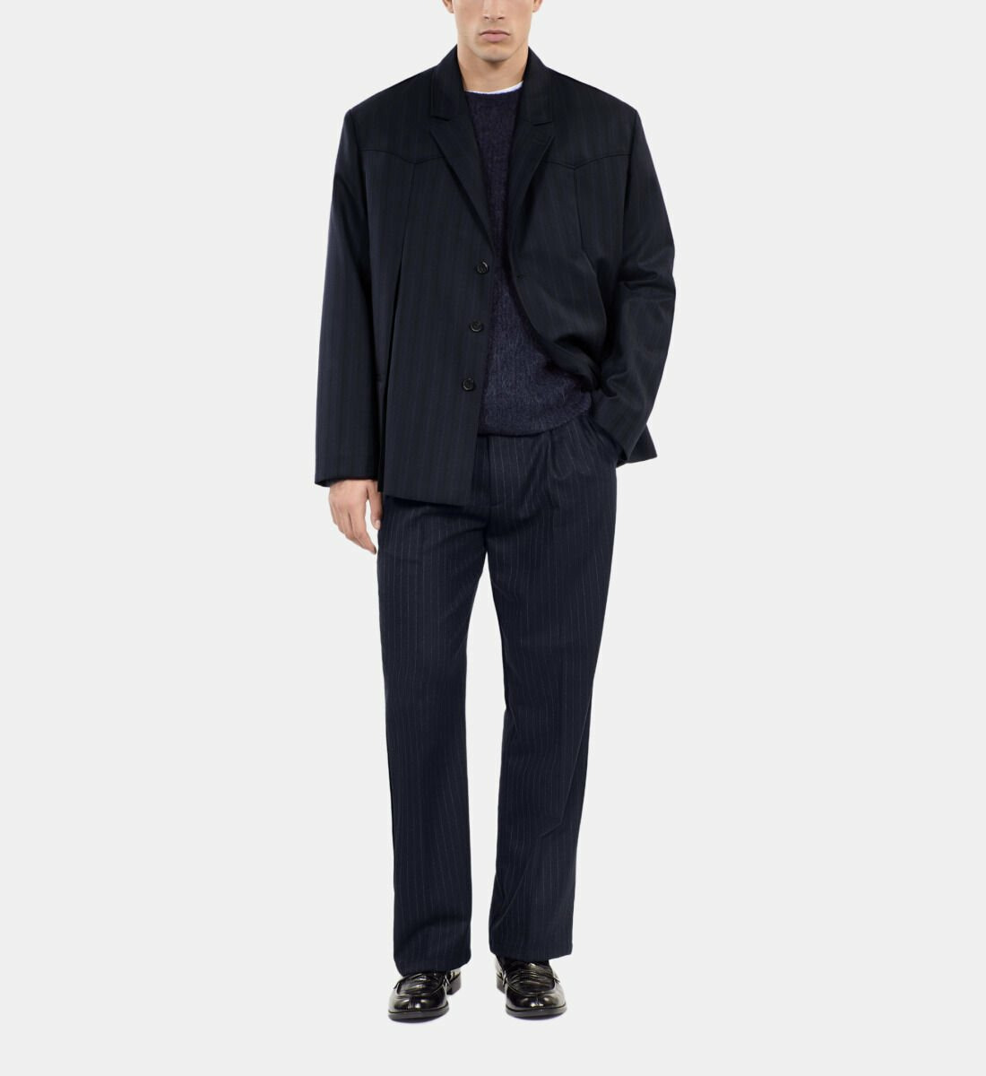 Blazer Style Kimono À Rayures Bleu Homme