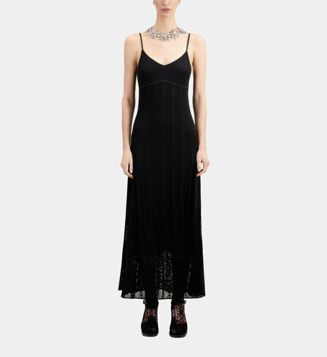 Robe Longue Noire En Maille Ajourée Femme