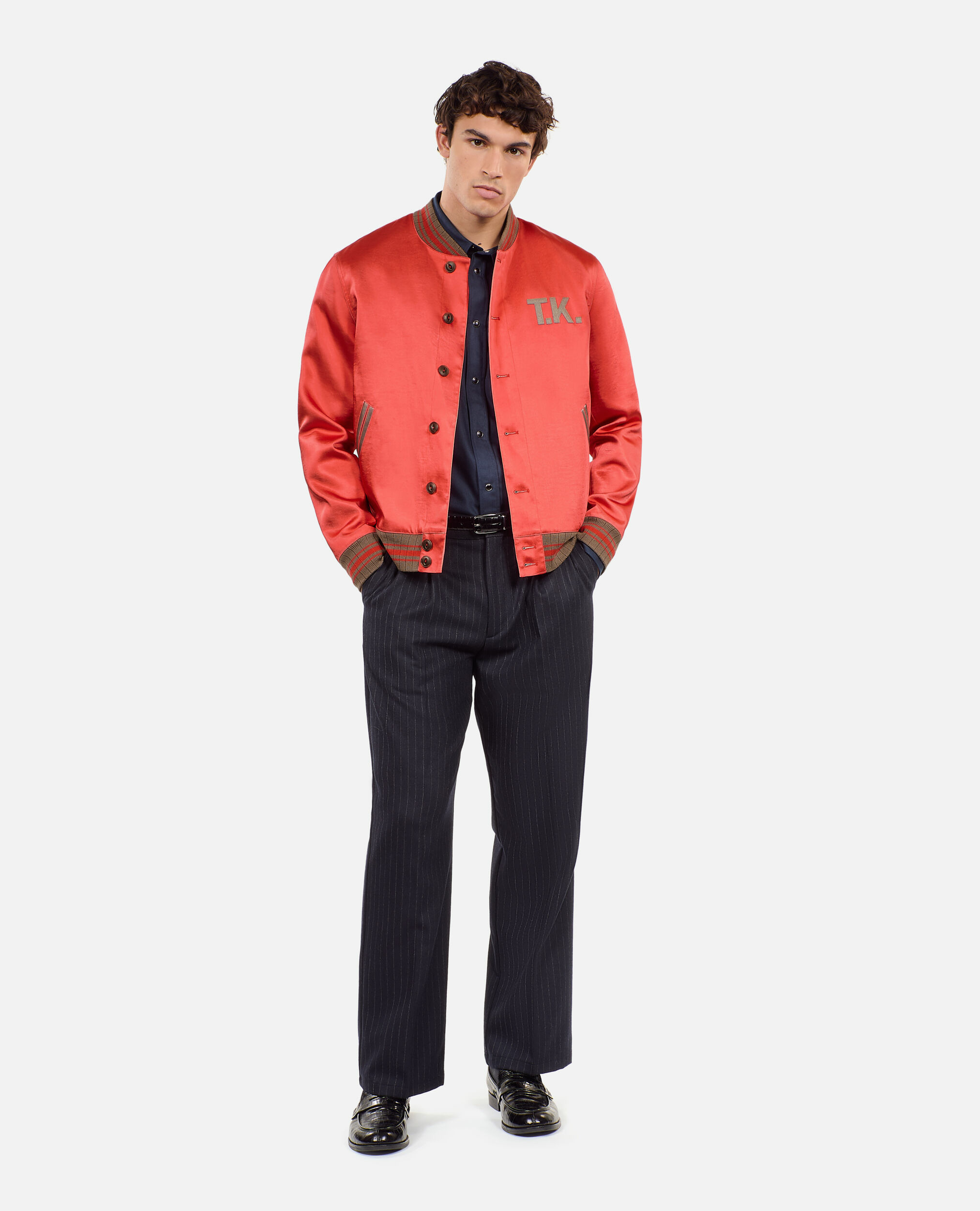 Blouson Rouge Satiné Avec Patchs Homme