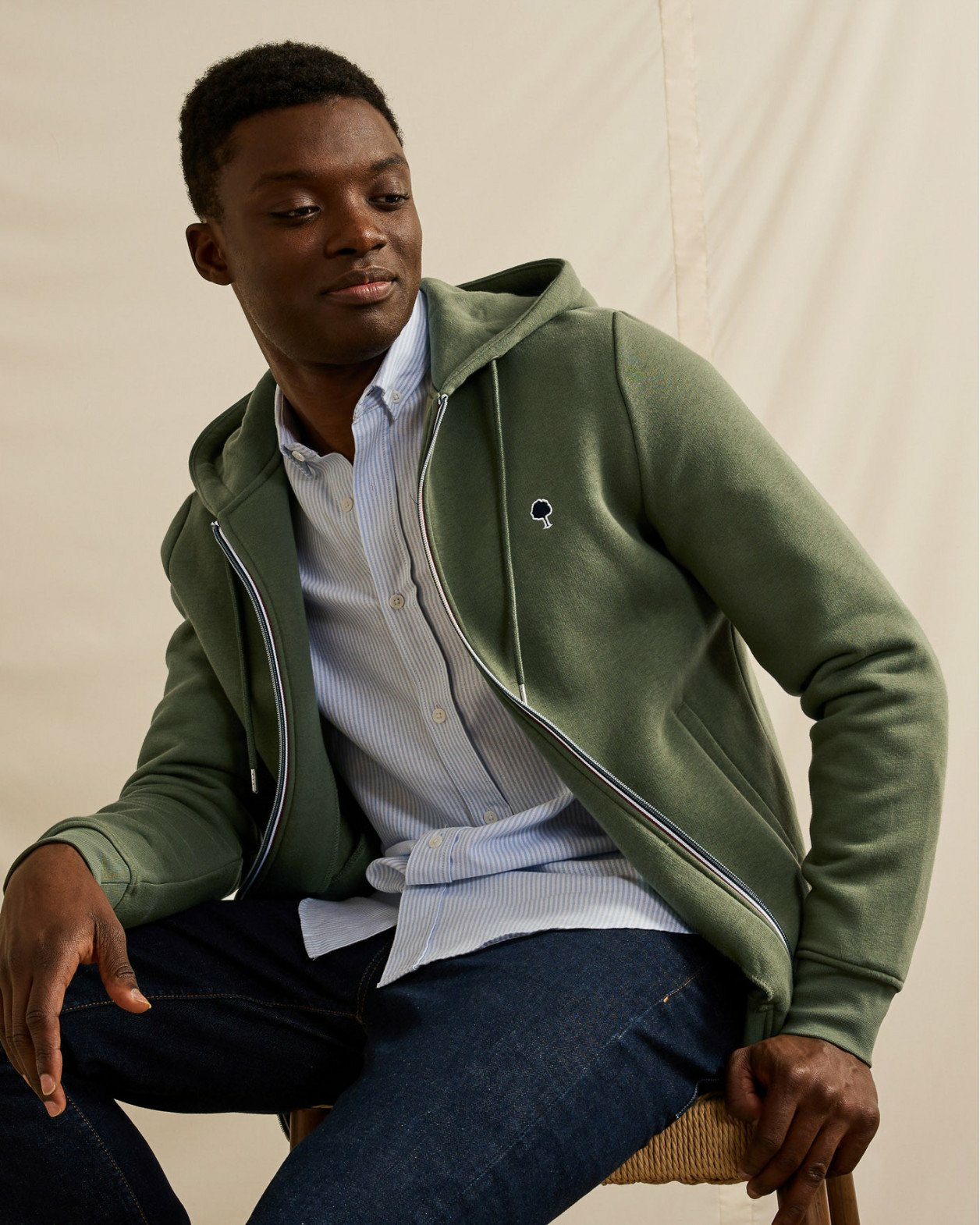 Sweat kaki zip tricolore