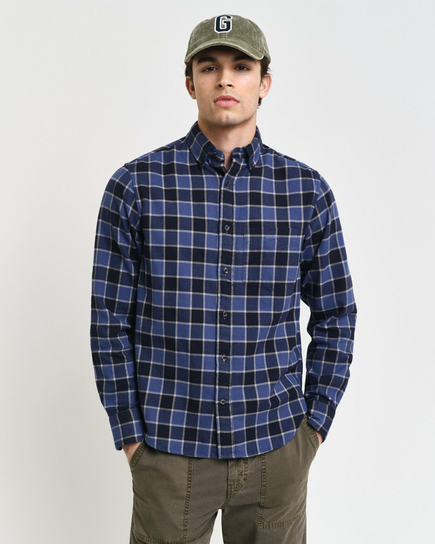 Chemise regular fit à chevrons et motif carreaux