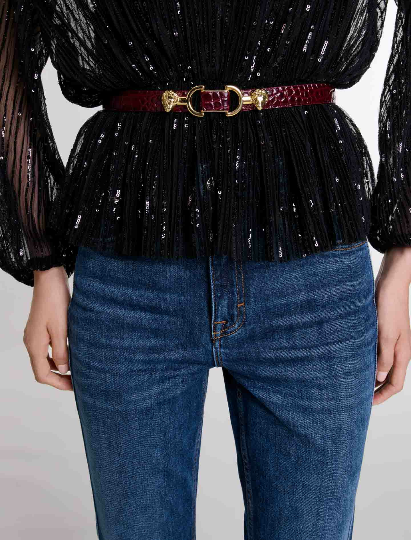 Ceinture fine en cuir à mors lion