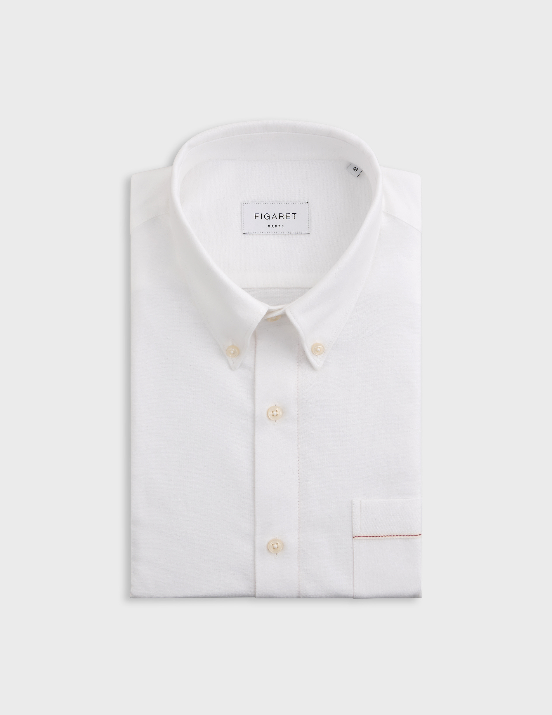 Chemise armand col prodigieux boutonné avec poche en oxford selvedge uni blanc