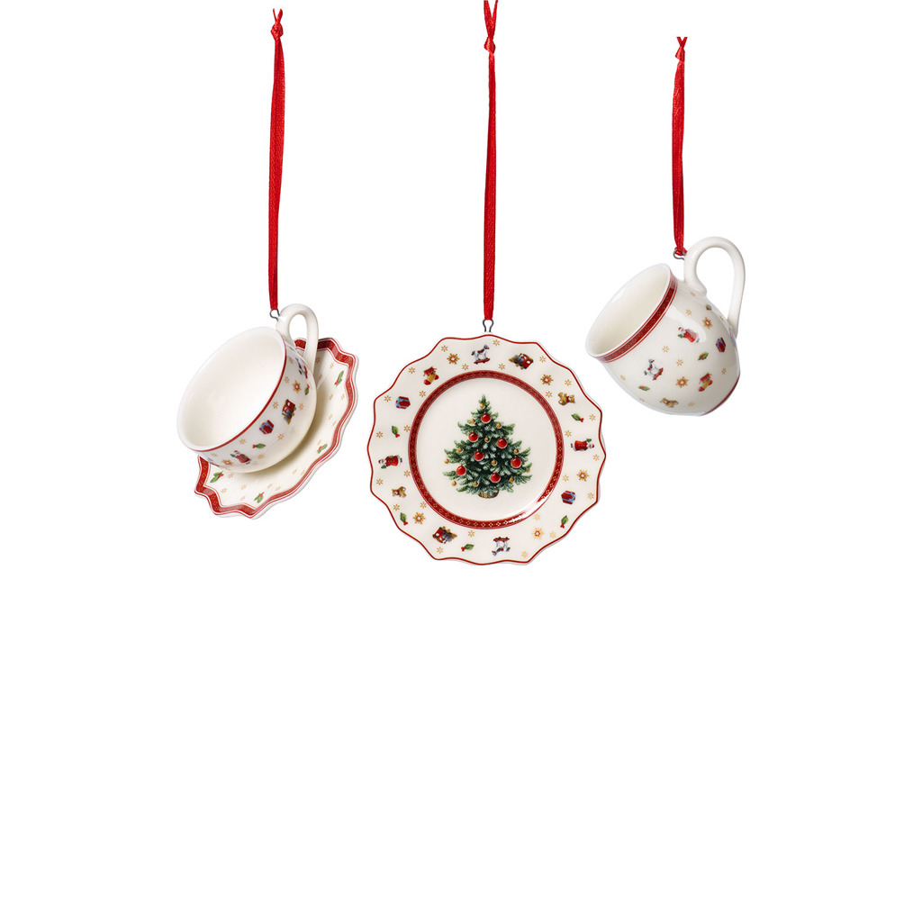Toy’s Delight Decoration ornements ensemble de vaisselle, blanc/rouge, 3 pièces, 6,3 cm