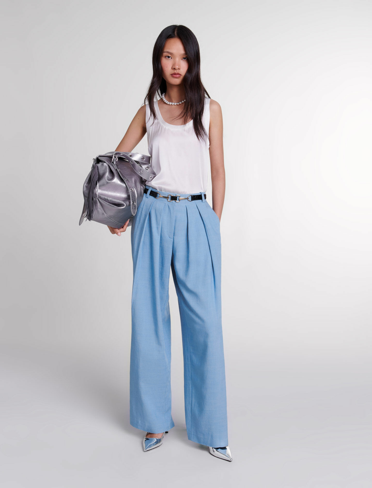 Pantalon de tailleur large à plis