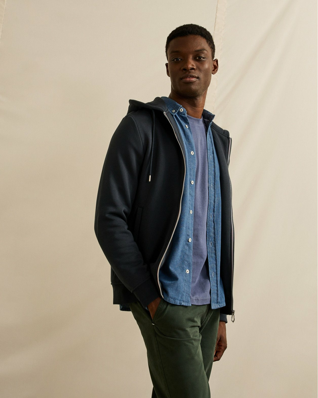 Sweat bleu marine zip tricolore