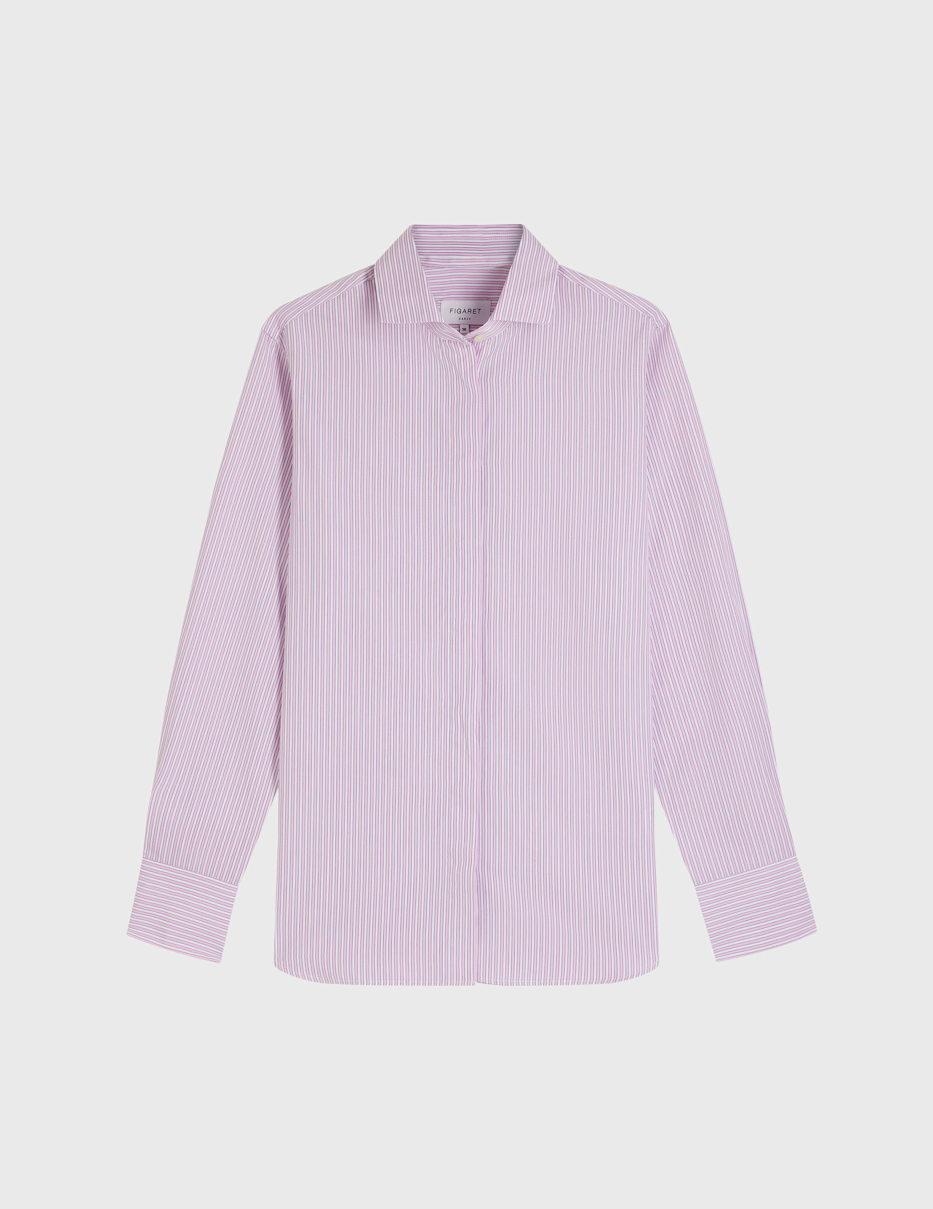 Chemise irina col italien en popeline rayée rose