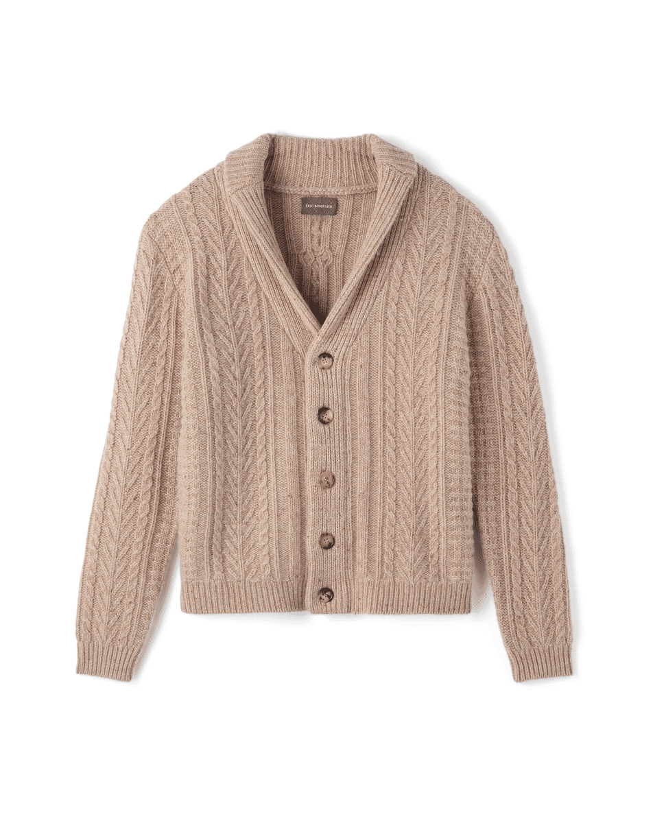 Gilet col châle torsades - Homme - CAMEL DONEGAL