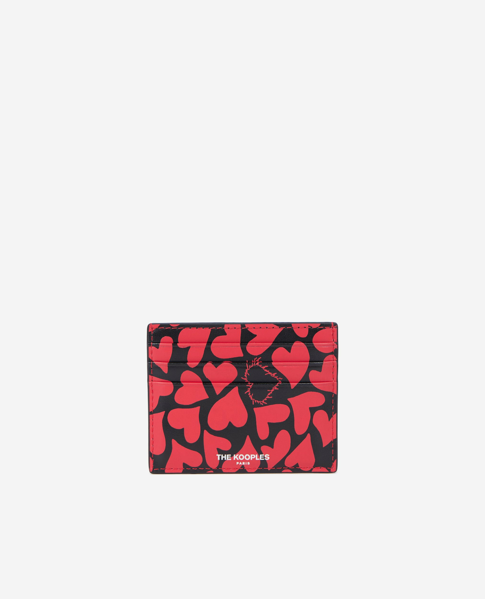 Porte Cartes Imprimé Cœurs En Cuir Noir