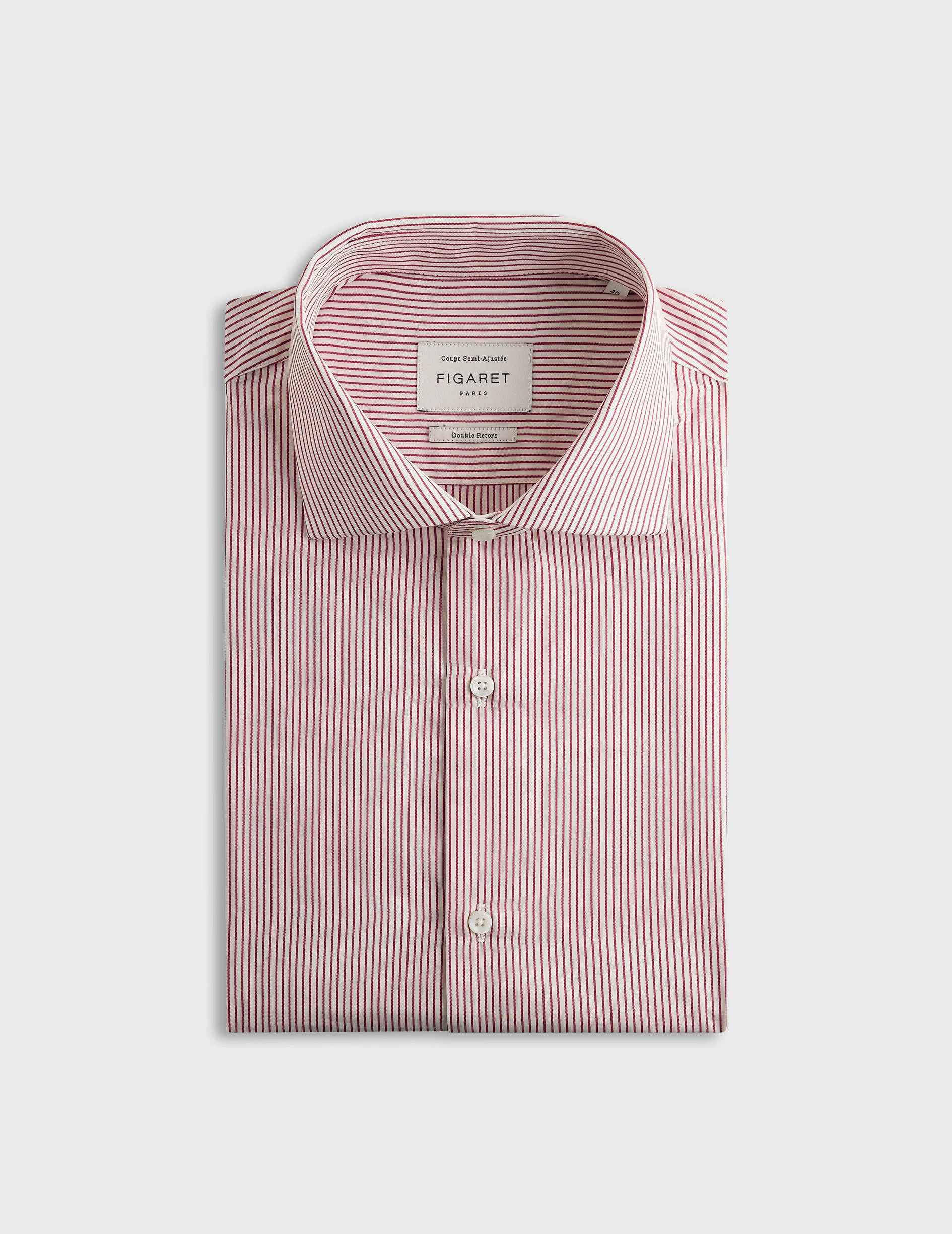 Chemise col italien en popeline rayée rose