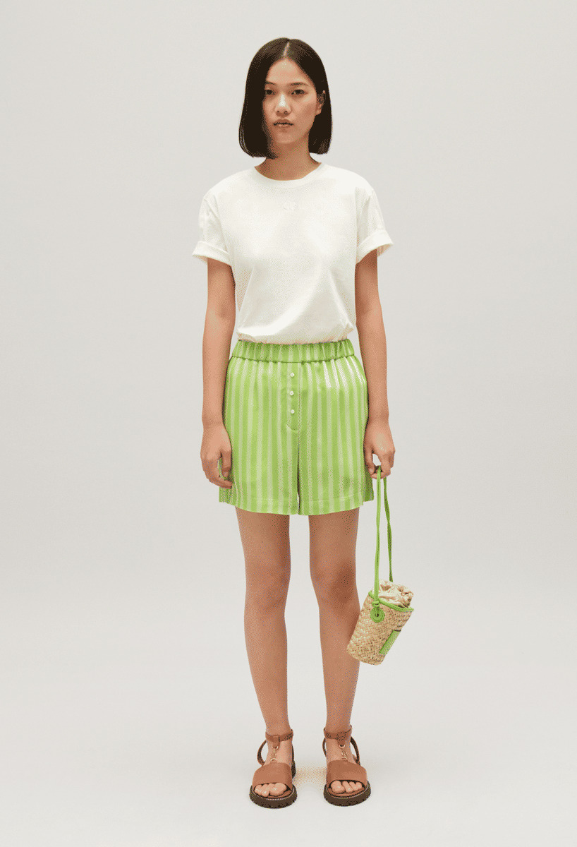 Short fluide rayures matcha