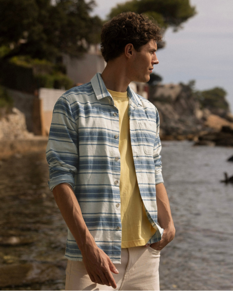 Chemise rayée bleu marine & écru