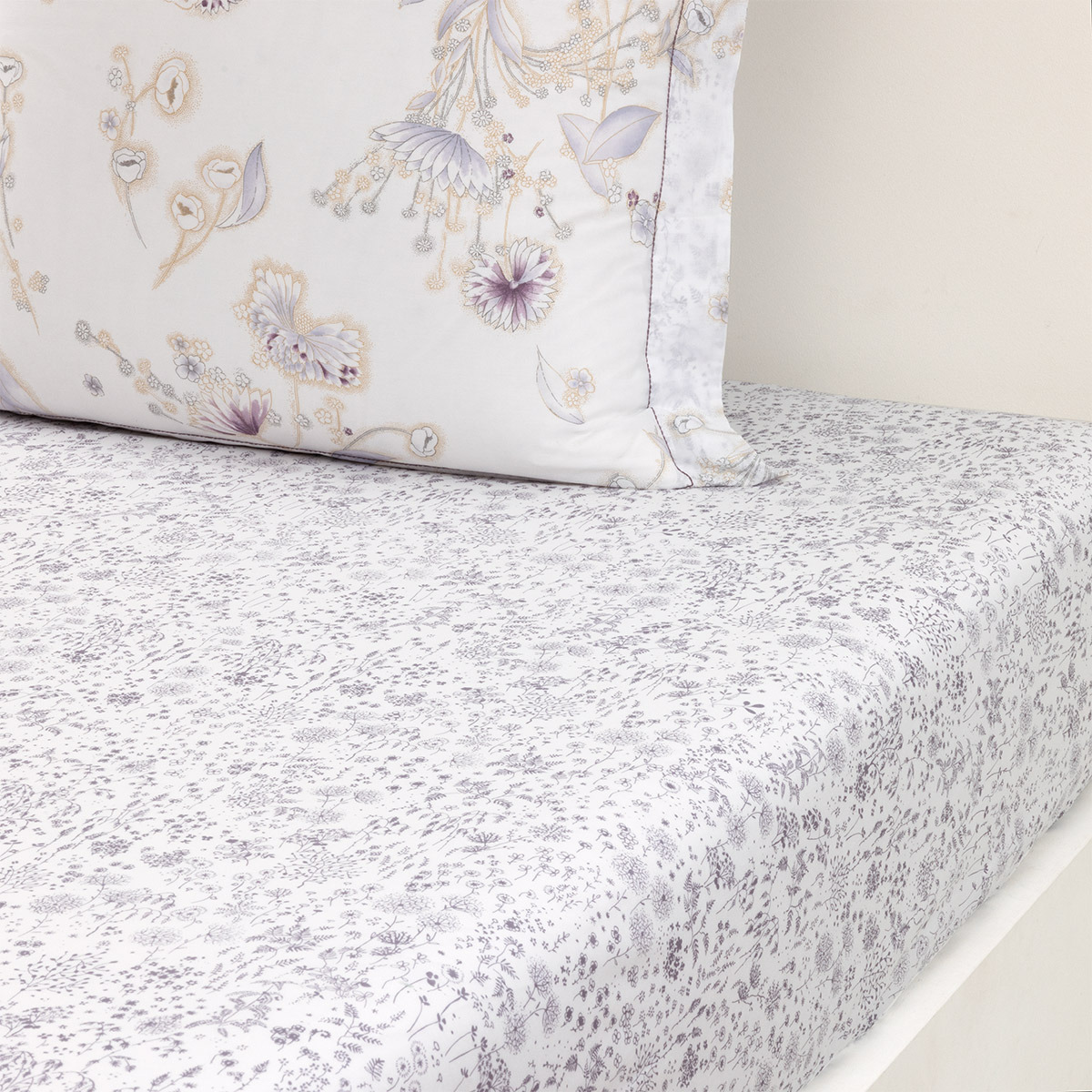 Yves Delorme - Drap housse en batiste de coton violet, Givre