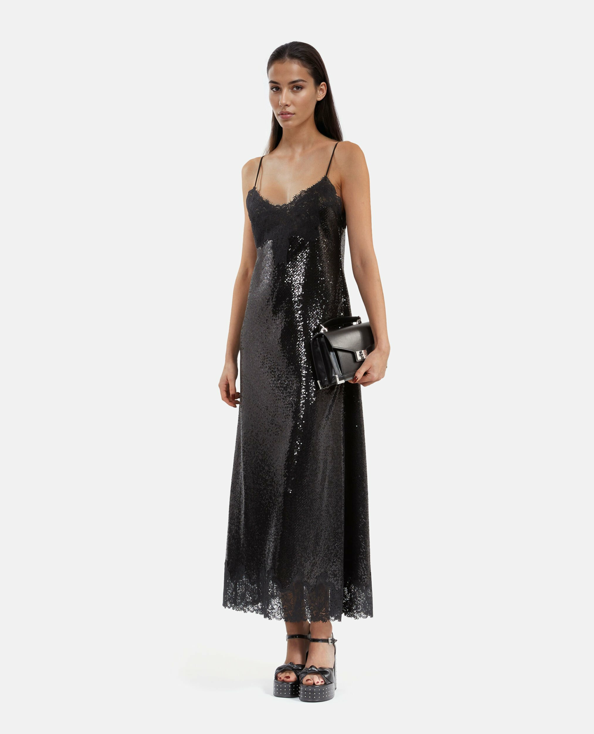 Robe Nuisette Longue À Sequins Noire Femme