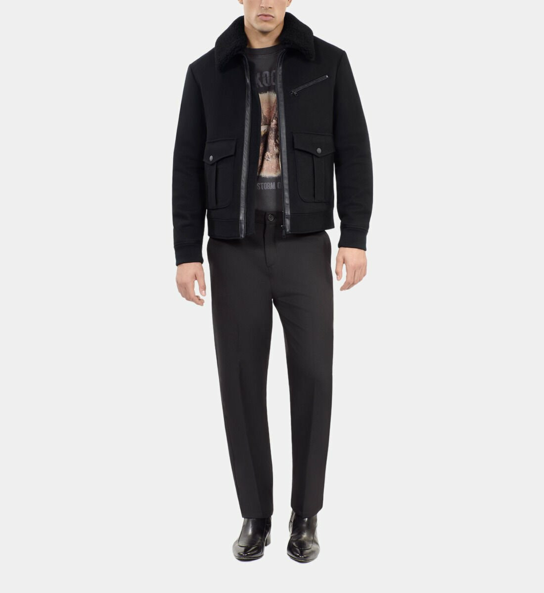 Blouson Aviateur En Laine Mélangée Noir Homme