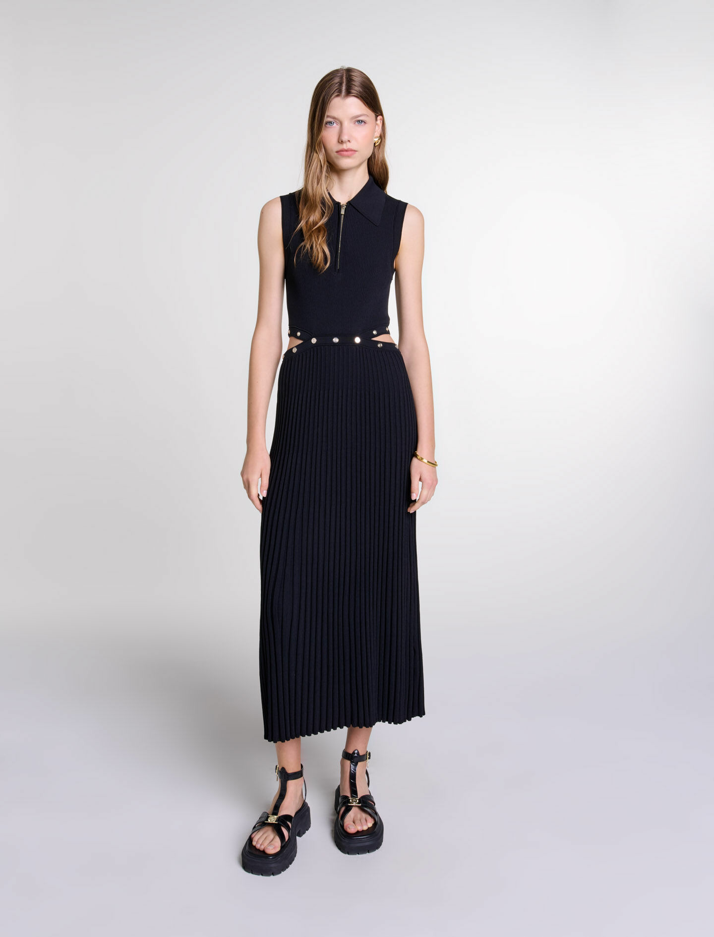 Robe longue en maille côtelée