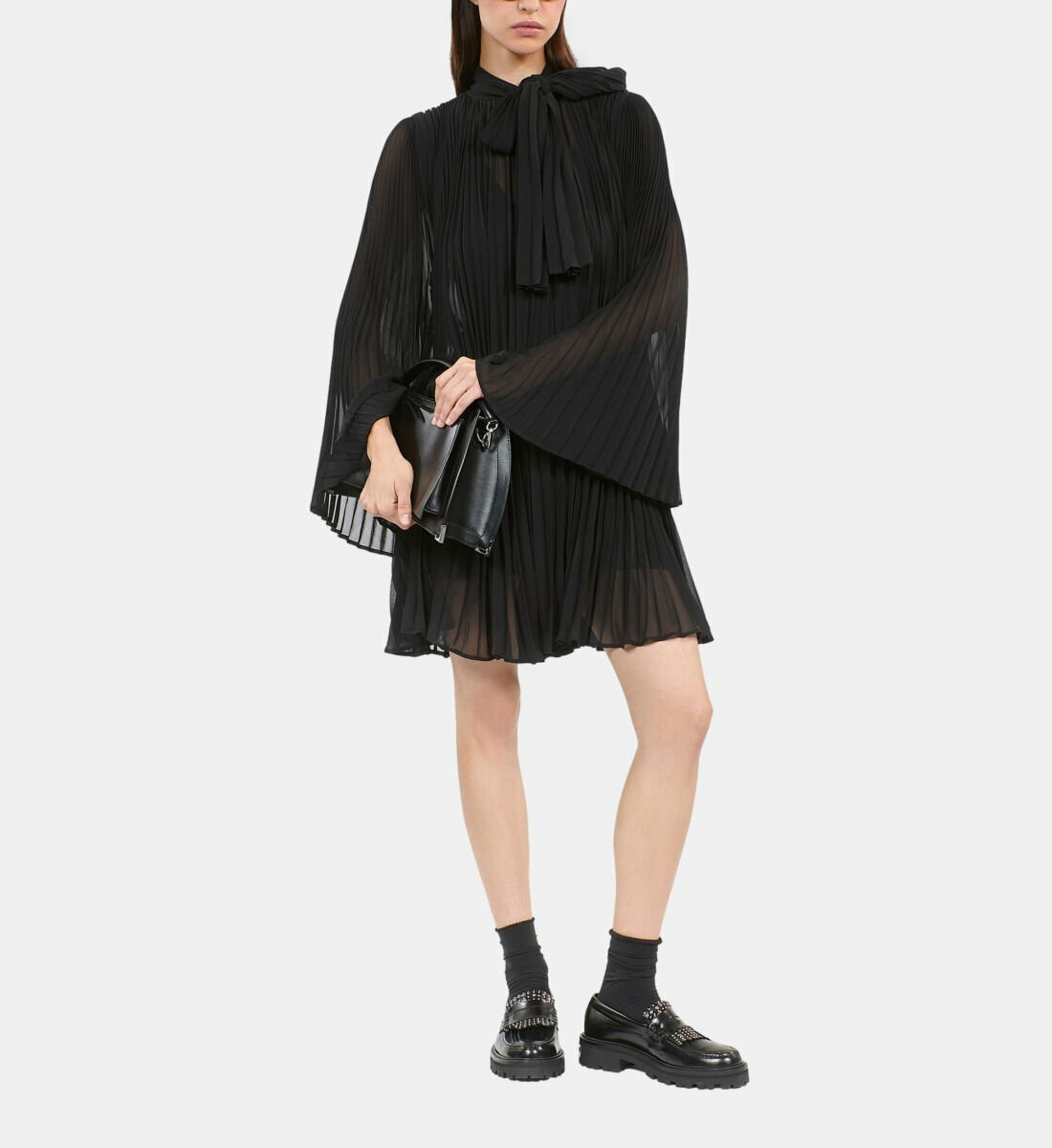 Robe Courte Plissée Noire Femme