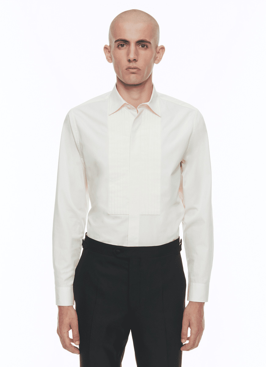 Chemise à plastron écrue en coton