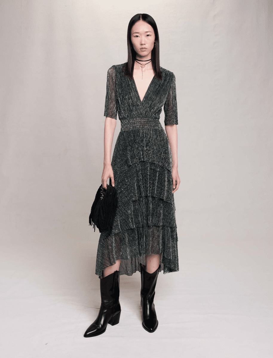 Robe fibres métallisées à volants