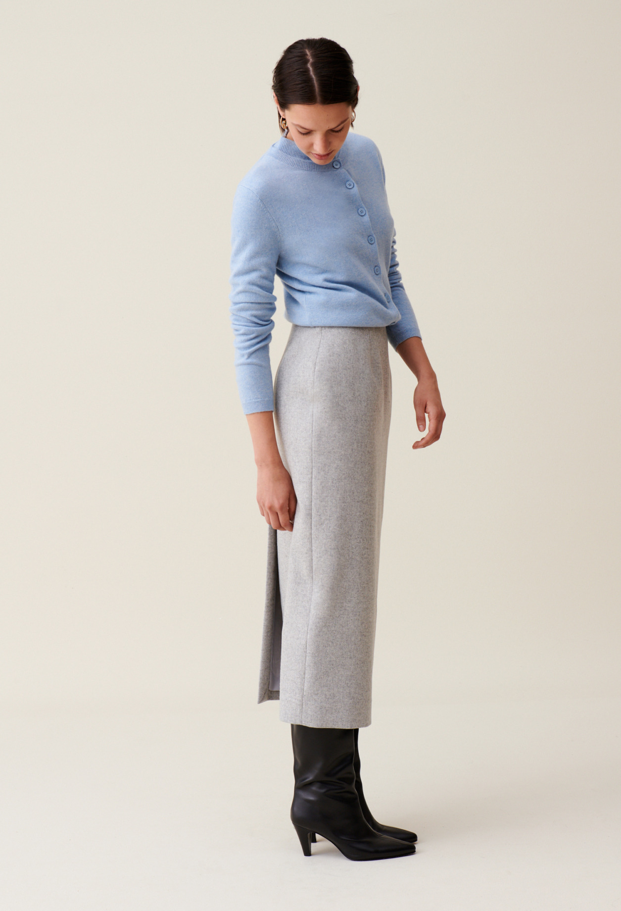 Jupe crayon taille haute gris clair