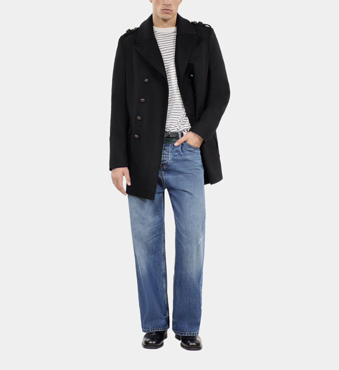 Caban Style Officier Noir Homme