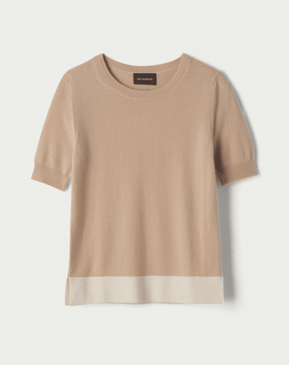 Col rond bas contrasté - Femme - CAMOMILLE/NATUREL