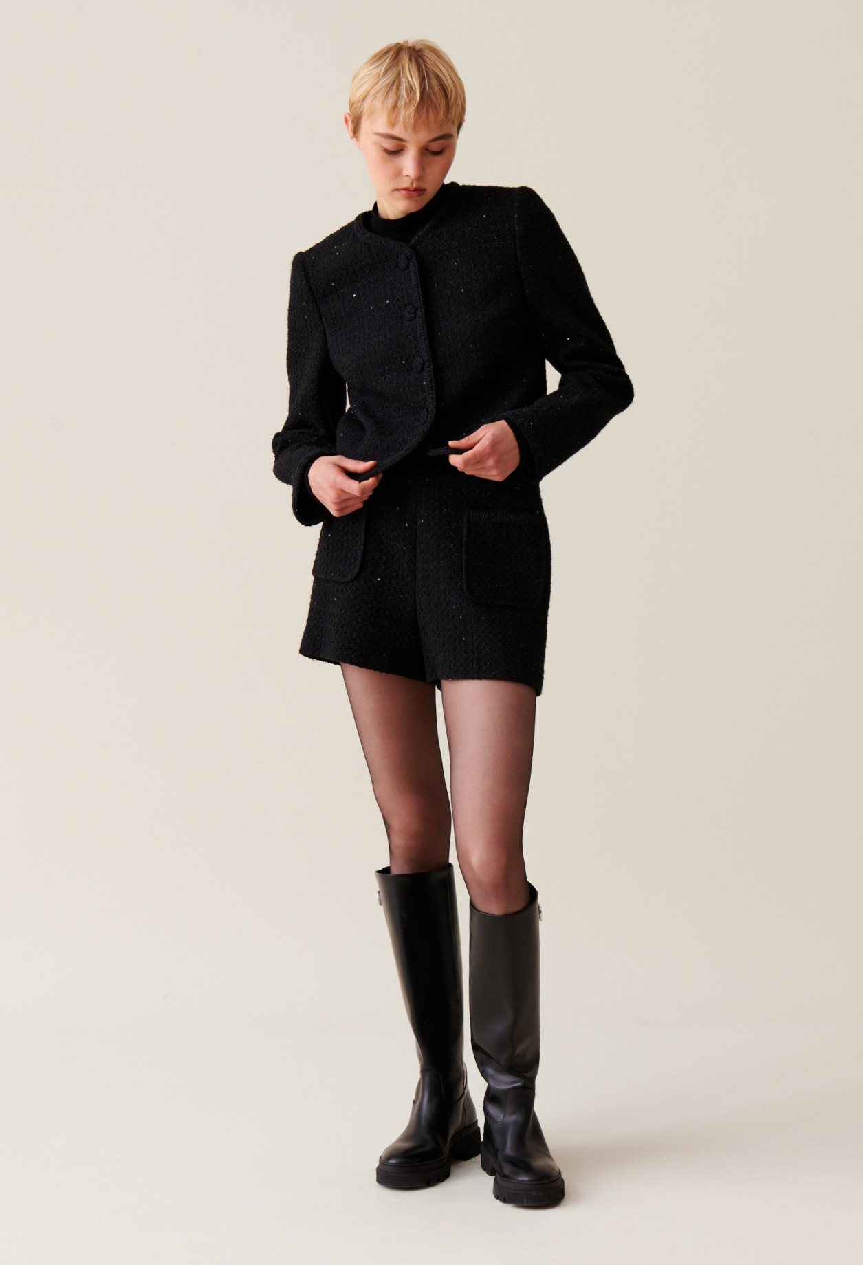 Veste droite noire tweed