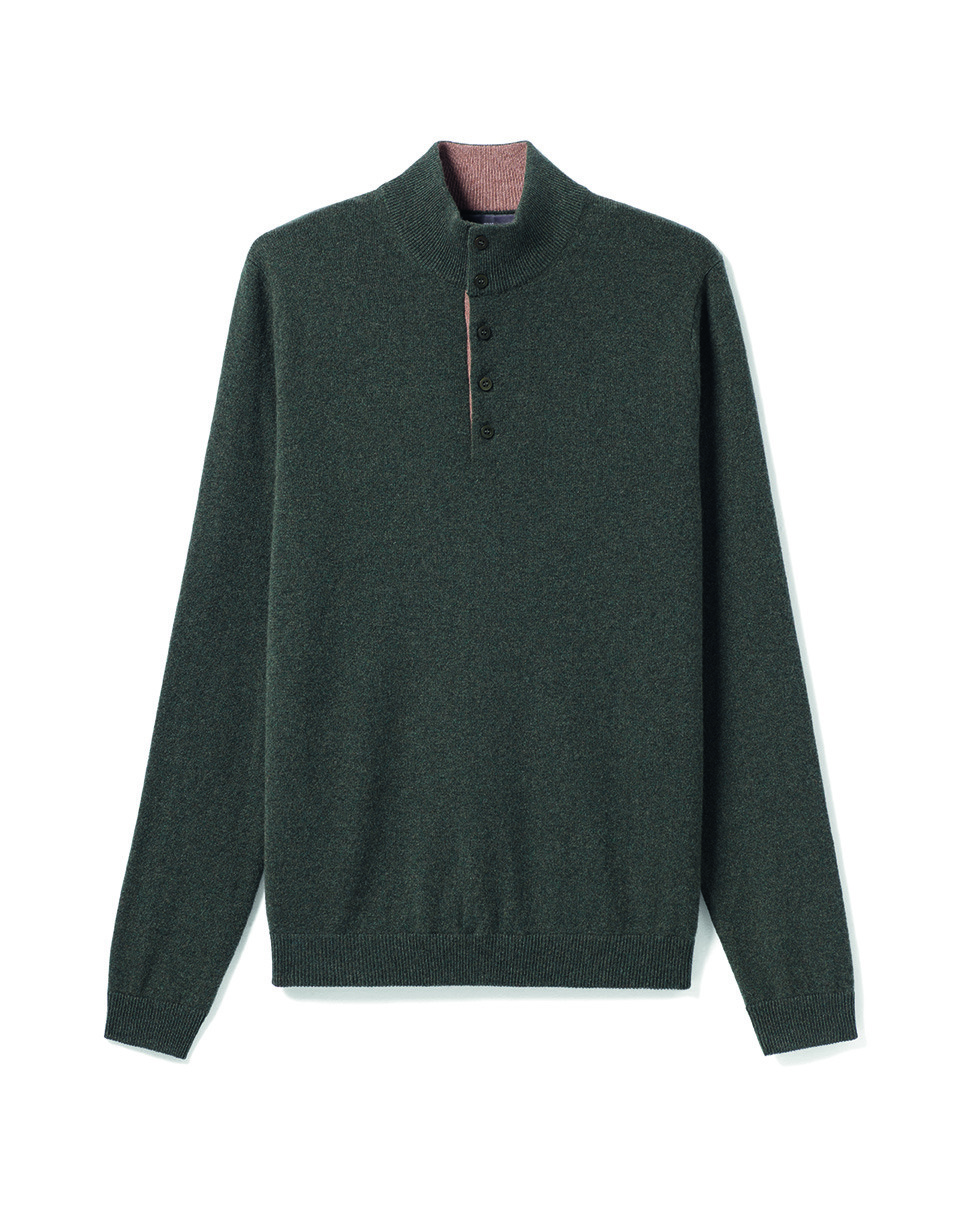 Pull col montant bicolore - Homme - CHASSE/CARAMEL