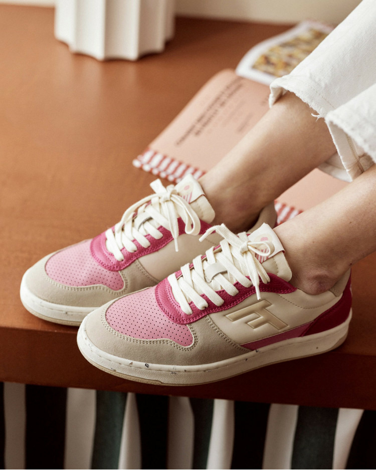 Baskets basses écrues & roses