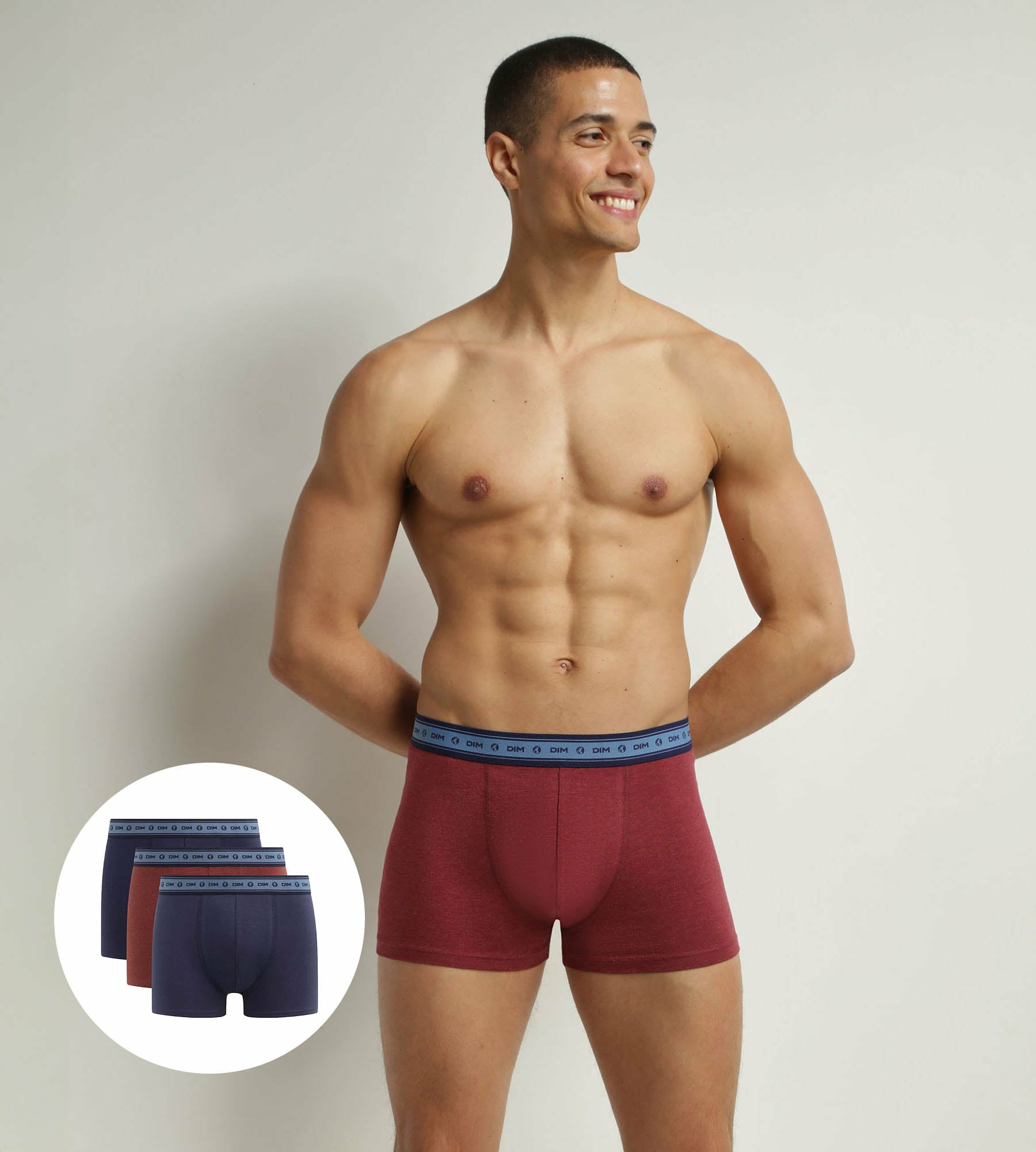 Lot de 3 boxers homme en coton bio Bleu Rouge Denim Dim Good