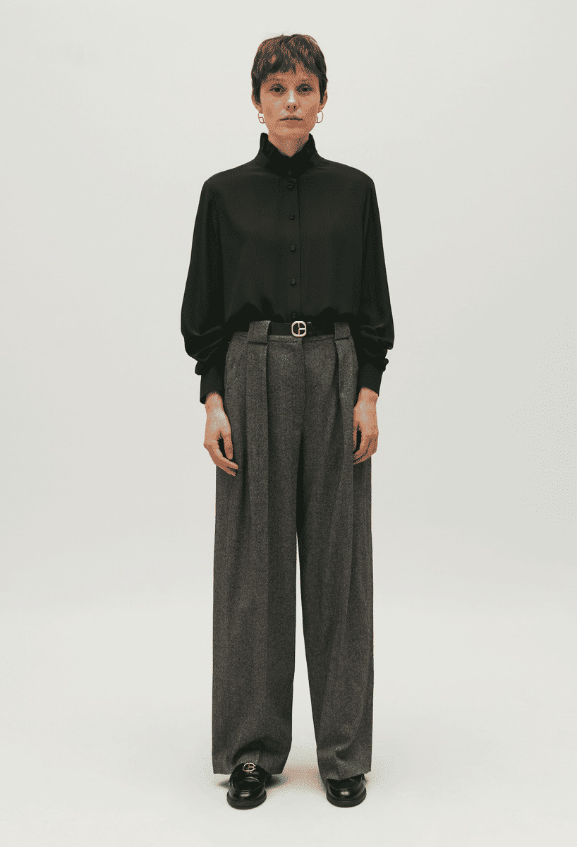Chemise col victorien soie noire