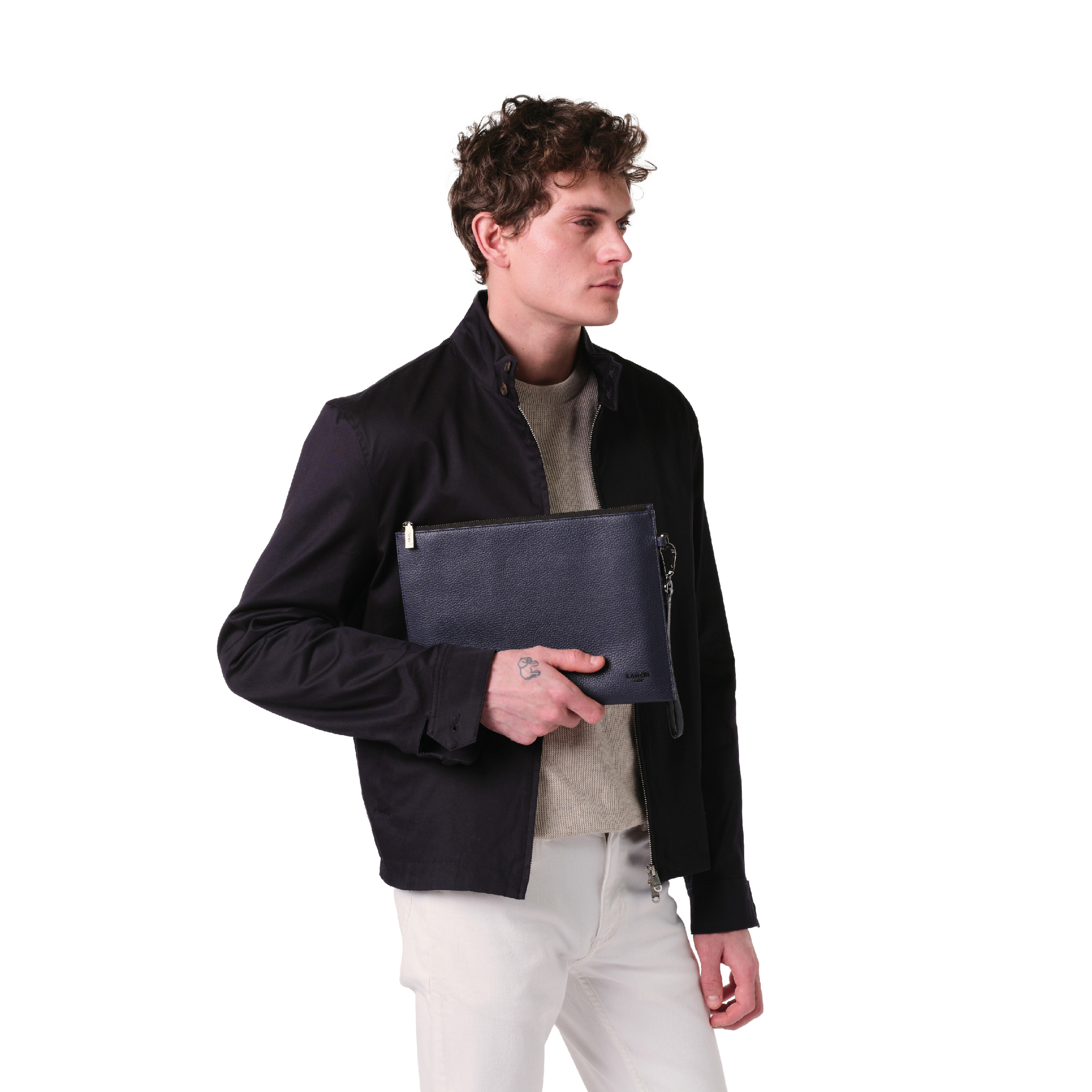 COME DE LANCEL - POCHETTE ZIPPEE IPAD 12'9 AVEC DRAGONNE - Bleu Marine