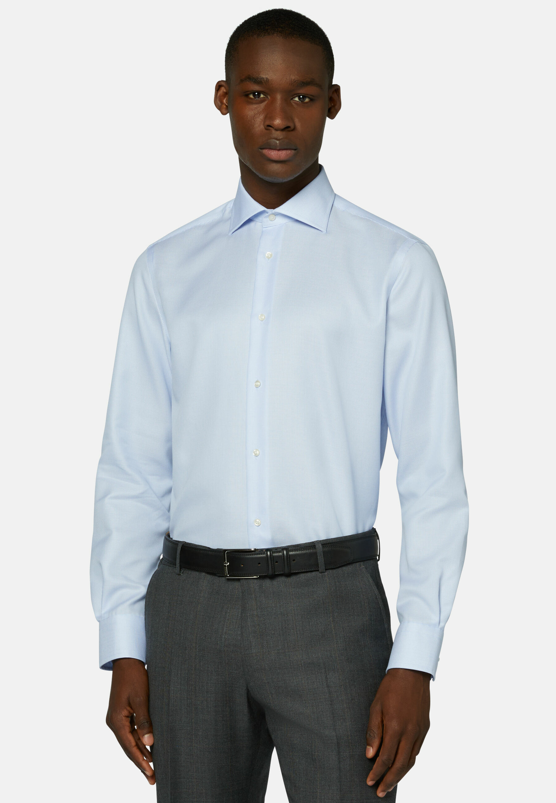 Chemise En Sergé de Coton Bleu Clair Slim Fit
