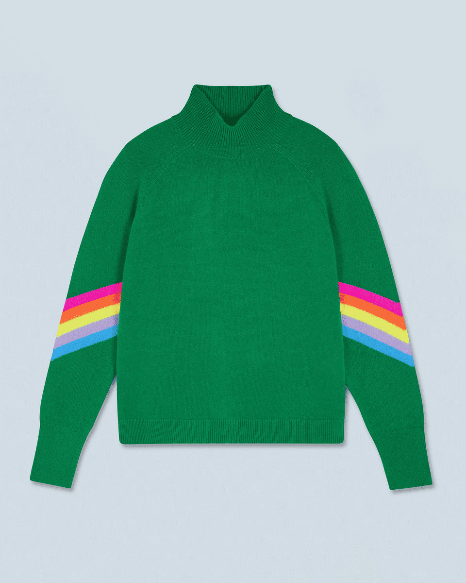 Pull Col Montant Bandes Manches Multicolore Léger