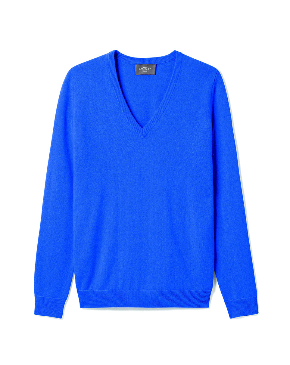 Pull col V classique - Femme - BLEU PIGMENT